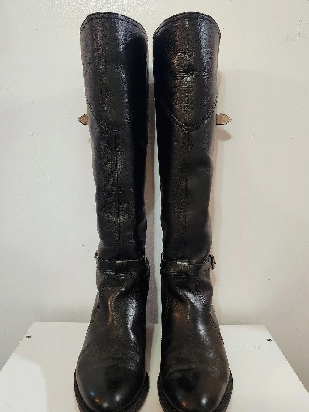 Frye Black Leather Knee High Riding Boots